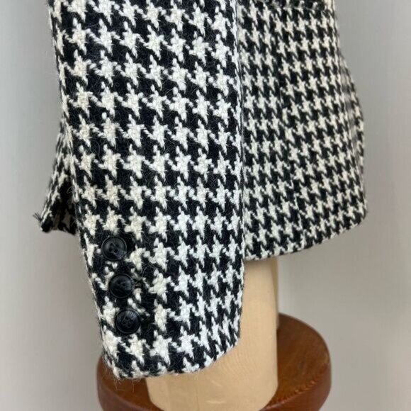 Vintage Houndstooth Black White Wool Blend Women’s Blazer Jacket Coat Shacket M - Picture 3 of 15
